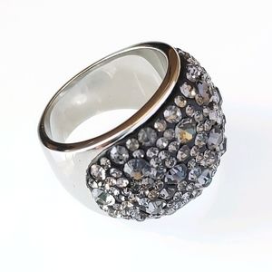 Rhinestone black smoke dome ring